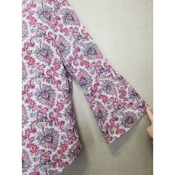 J Crew Paisley Medallion Printed Bell Sleeve Split Neck Blouse Size Medium - Picture 2 of 6
